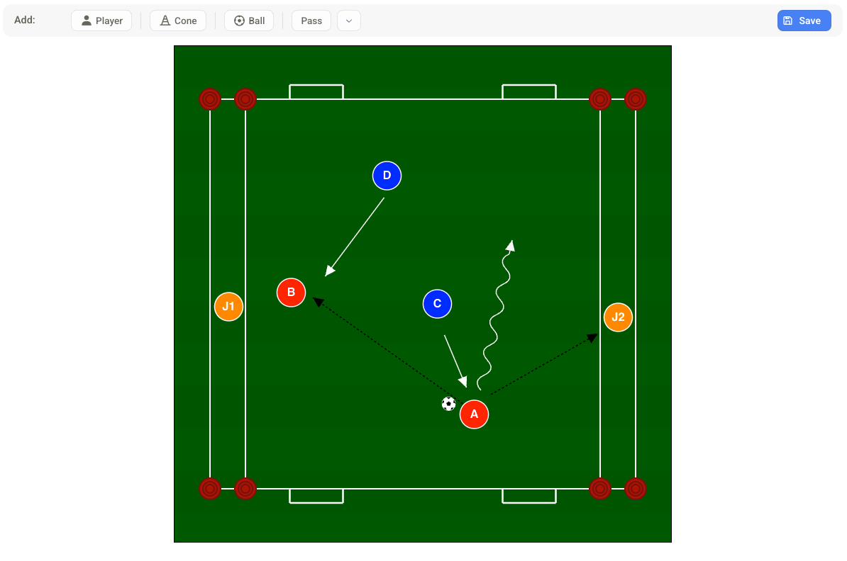 Editor layout: players, cones, and arrows