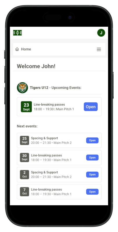 Upcoming Events cards on mobile